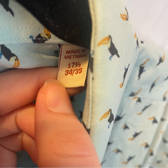 Original Penguin Heritage Slim Fit Men's 17.5 34-35 Blue Toucan Shirt Whimsical - Picture 7 of 16